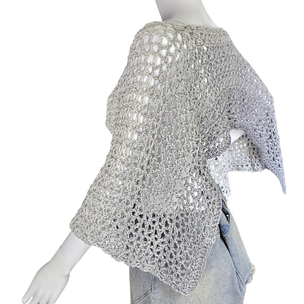 Handmade Crochet Shrug Gray Ombre Open Knit Festival Wrap Shawl - Picture 11 of 11